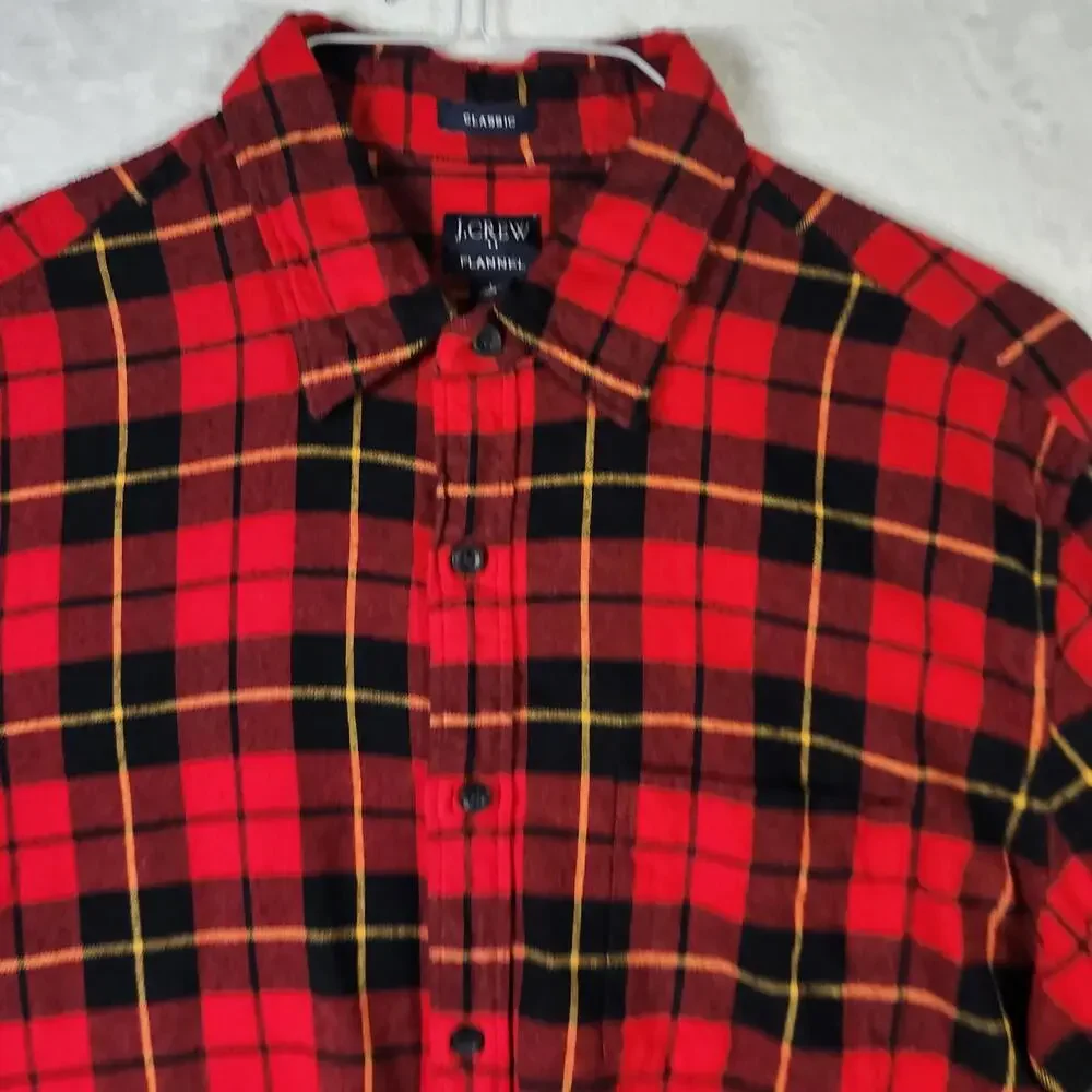 J Crew Flannel Shirt Red Black‎ Plaid L Classic Fit Heavyweight Button Up Grunge